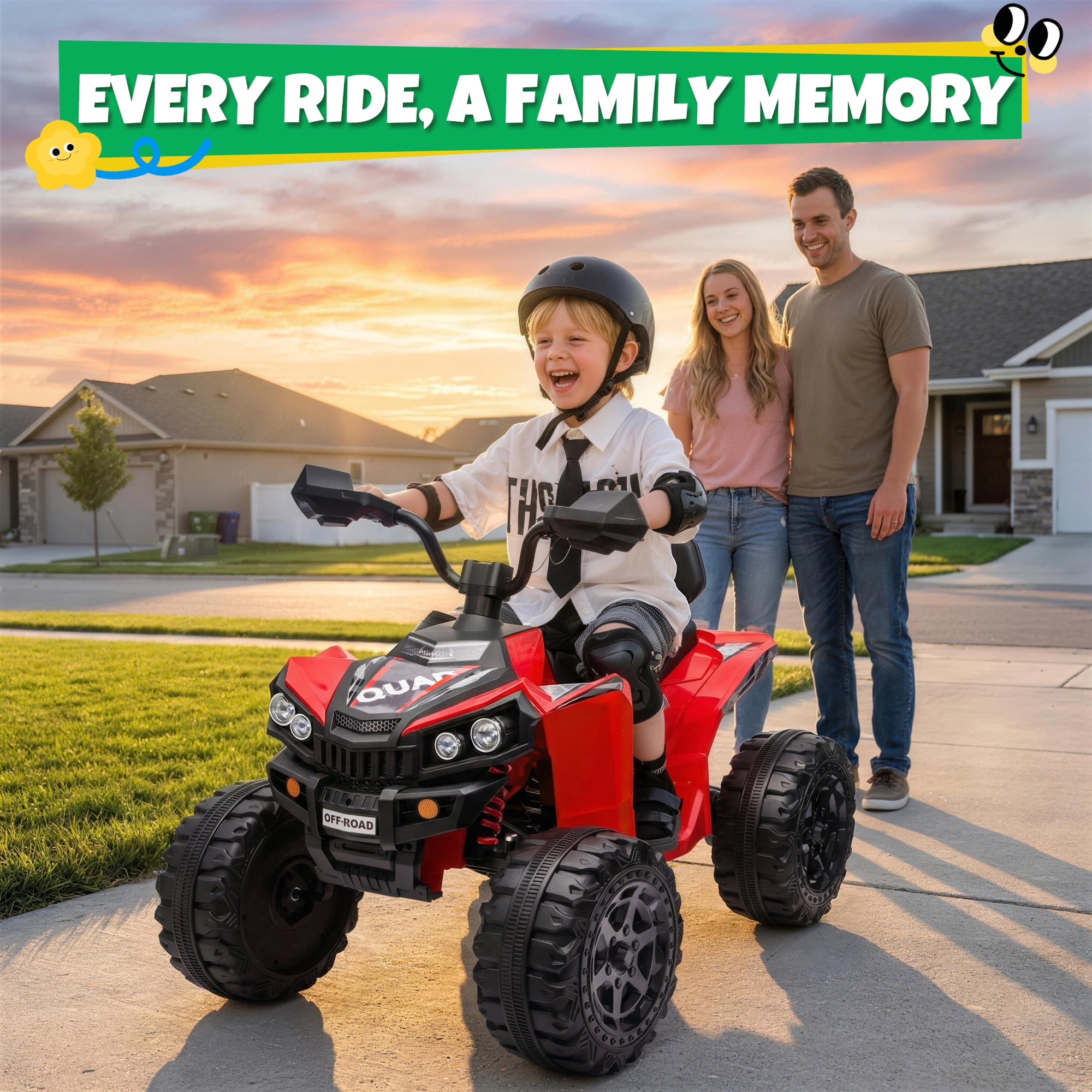 24V Kids Ride On ATV for Ages 3-8, 4WD Electric Quad with 4 Motors, Bluetooth Music, LED Lights, Spring Suspension, 3-5 km/h, 110 lbs Capacity, Battery Powered Toy for Boys Girls, Red