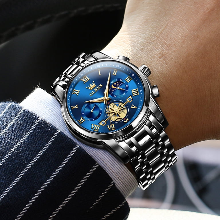 Olevs Men's Chronograph Blue Dial Stainless Steel Watch photo 3