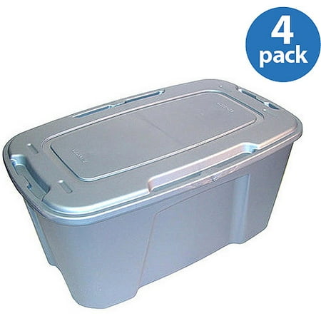 Homz Wheeled Tote, 49 gal, Titanium Sliver, Set of 4