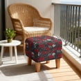 thumbnail image 4 of SCRAWLGOD Skull Rose Leaf Print Red Gray Ottoman Slipcover, Comfortable Foot Stool Sofa Slipcovers Washable Square Footrest Covers with Elastic Bottom, 4 of 7
