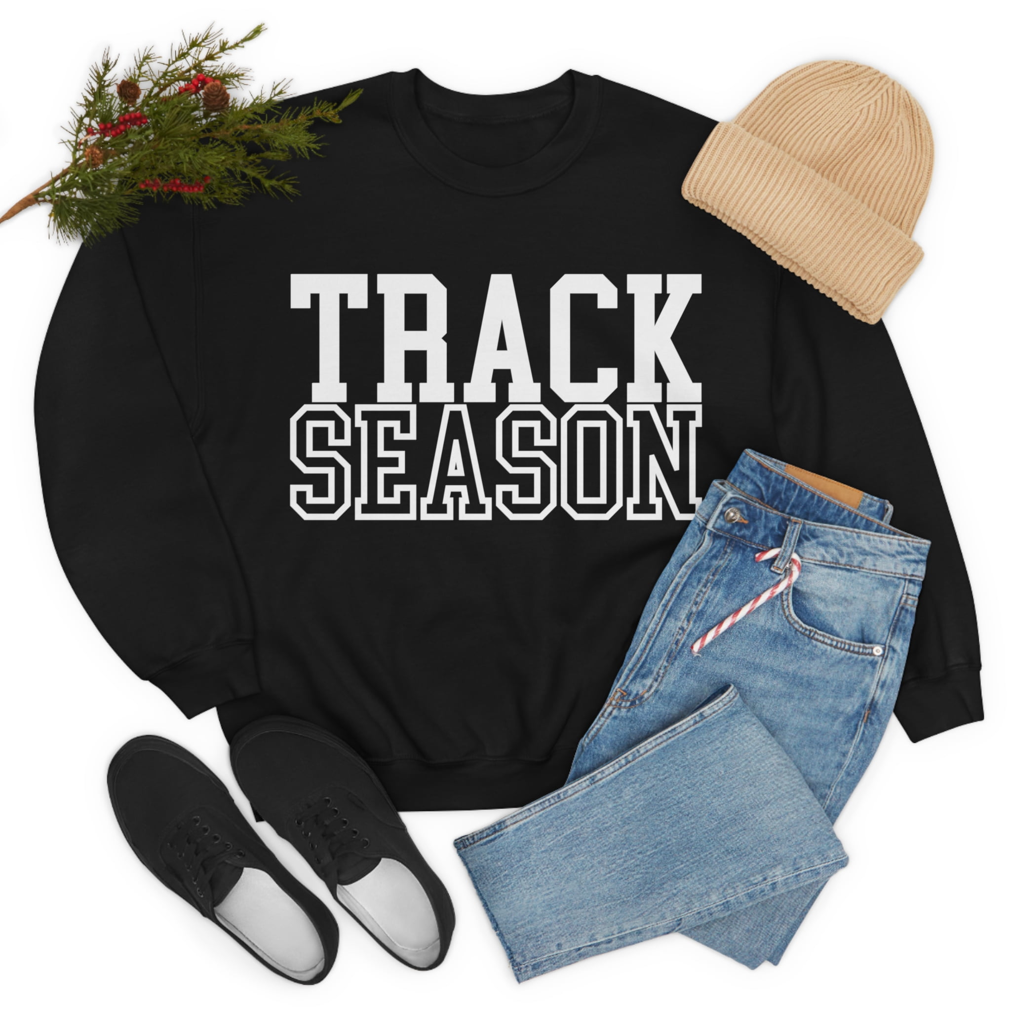 Track Season Sweatshirt Trendy Track and Field Long Sleeve Shirt Black Medium