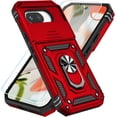 thumbnail image 1 of KOMI Phone Case for Google Pixel 9A Case with HD Screen Protector & Slide Camera Cover & Rotated Ring Kickstand, [Military-Grade] Phone Case for Google Pixel 9A, Red, 1 of 5