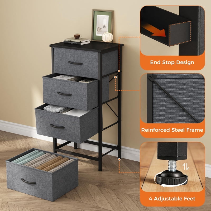 Kelno 4 Drawer Fabric Dresser Steel Frame Storage Chest Organizer with Wood Top, Rustic Brown