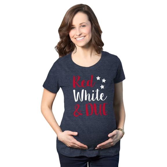 Maternity Red White and Due Pregnancy T Shirt Cute 4th Of July Baby Tee for Baby Bump