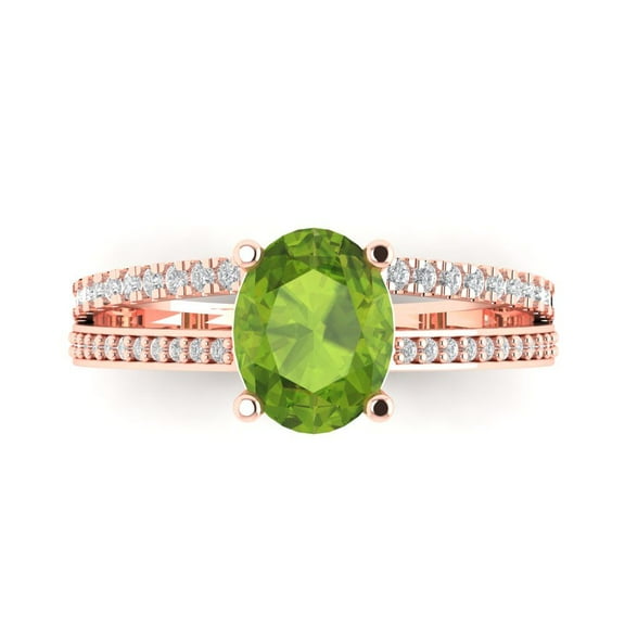 Solitaire with Accents Engagement Ring for Women - 2.32ct Natural Peridot in 14K Rose Gold Promise Ring