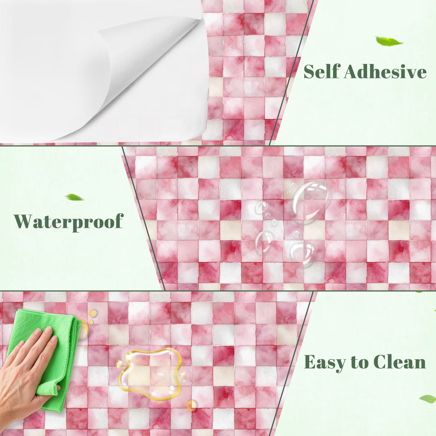 Peel and Stick Wallpaper Watercolor Pink Checkered Soft Brush Strokes 24in x 118in Contact Paper Removable Self Adhesive Wall Mural Wall Decor for Bedroom Kitchen Cabinets