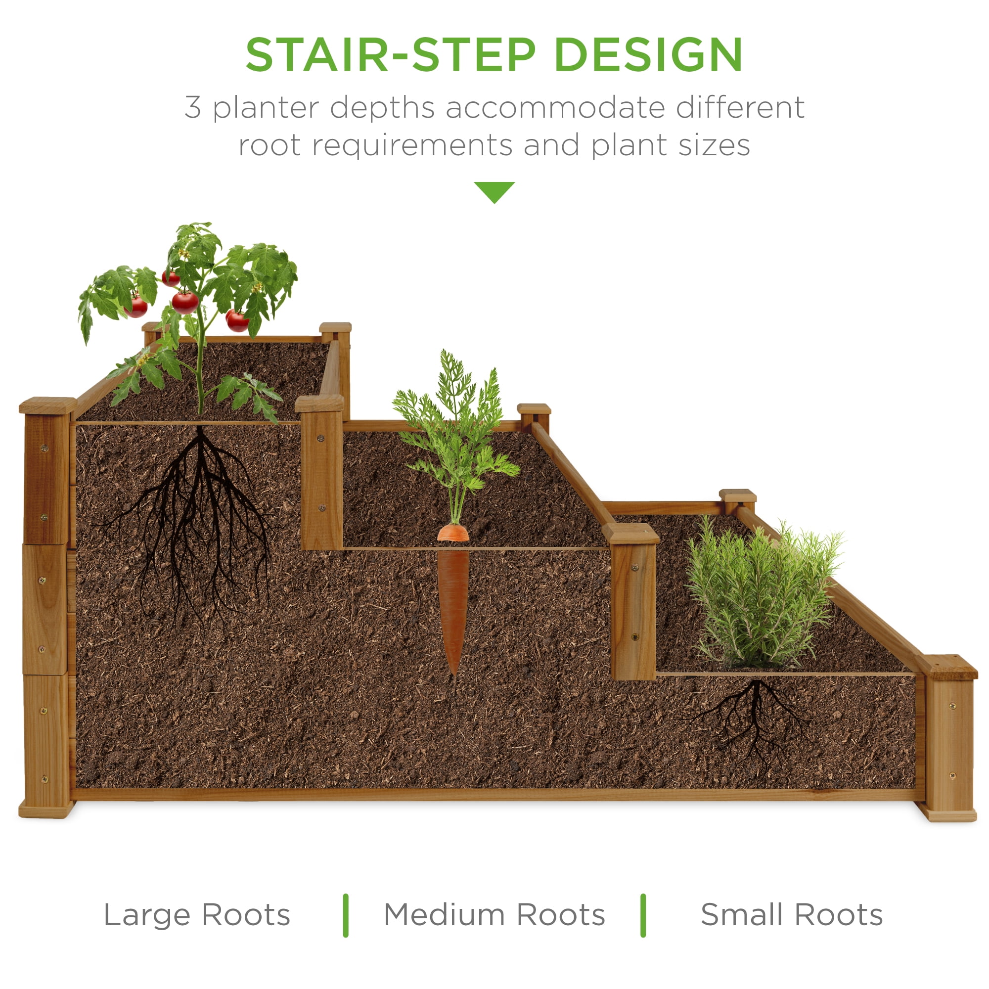 Best Choice Products 3-Tier Fir Wood Raised Garden Bed Planter for Plants, Vegetables, Outdoor Gardening - Acorn Brown