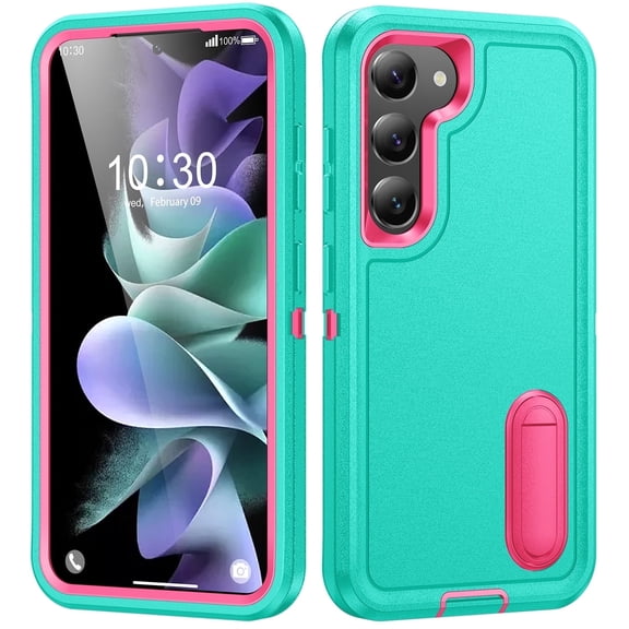 For Samsung S23 Military Grade Dual Layer Shockproof Phone Case Build With Kickstand Dustproof Drop Proof Protective Cover for Galaxy S23 5G(Light Blue/Pink)