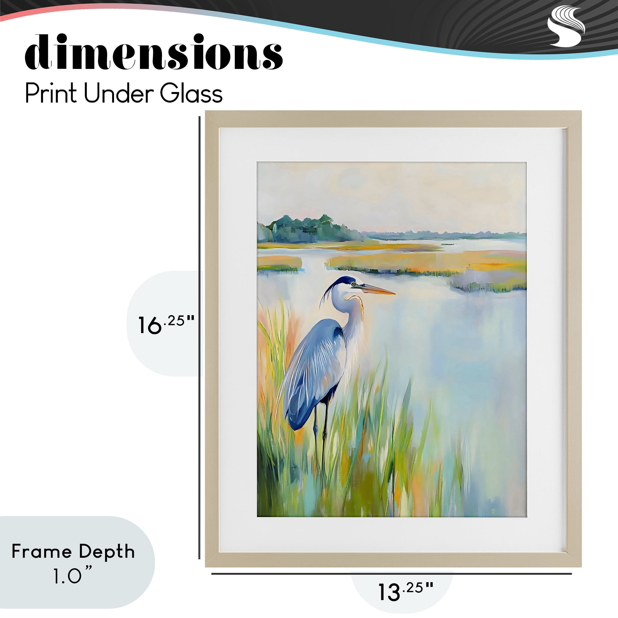 Stupell Industries Heron Perched in the Grass Birch Framed Print Under Glass, design by Creative Studio