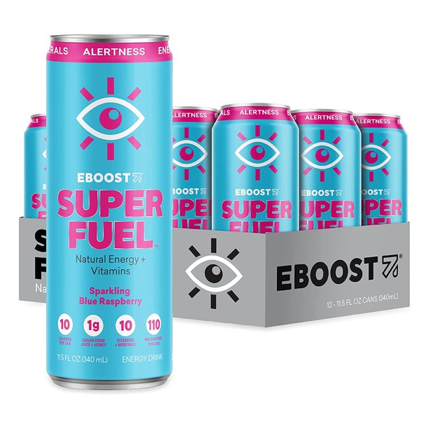EBOOST SUPER FUEL Natural Energy and Vitamins, Blue Raspberry, 12 Pack