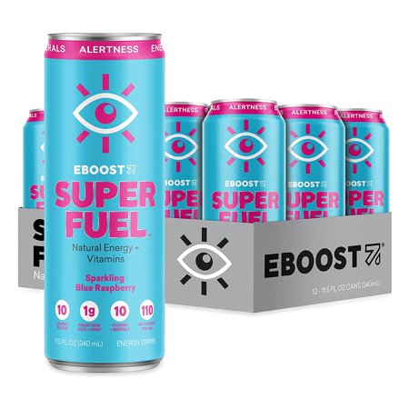 EBOOST SUPER FUEL Natural Energy and Vitamins  Blue Raspberry  12 Pack  11.5 oz