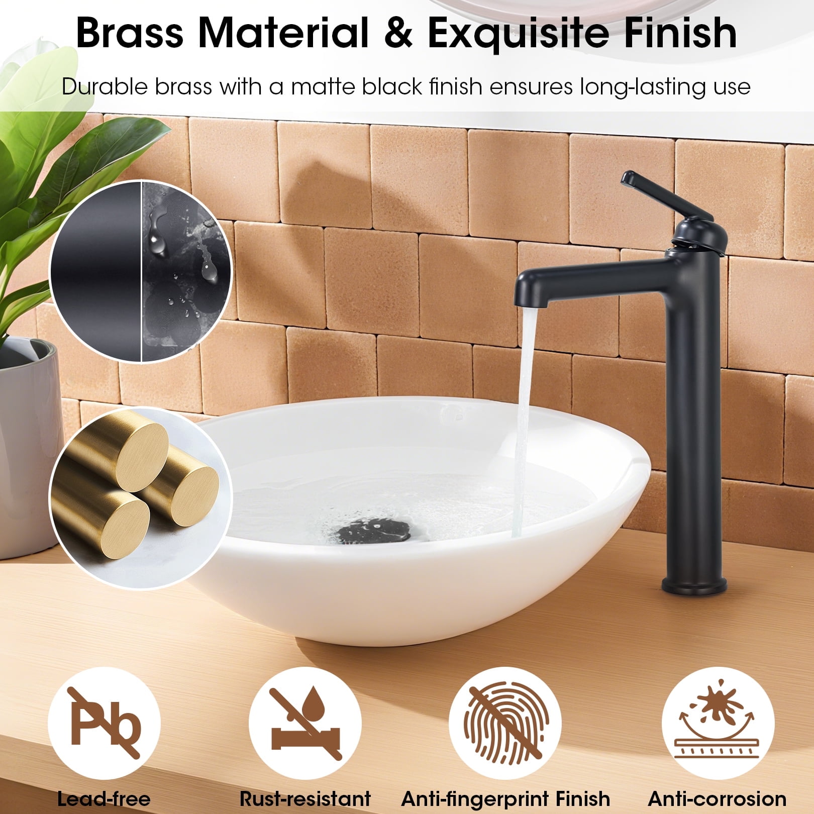 Wowkk Matte Black Bathroom Faucets 9.84" High Spout Tall Basin Faucet, Single Handle Bathroom Sink Faucet with Pop Up Drain and Faucet Supply Lines