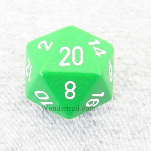 green opaque die with white numbers d20 34mm (1.34in) pack of 1 chessex
