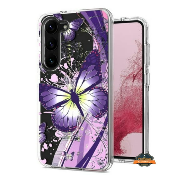 Xpression Phone Case For Samsung Galaxy A26 Hybrid Clear Frame with Trendy Pattern Design, Shockproof Hard Back & TPU Rubber Cover, Purple Butterfly