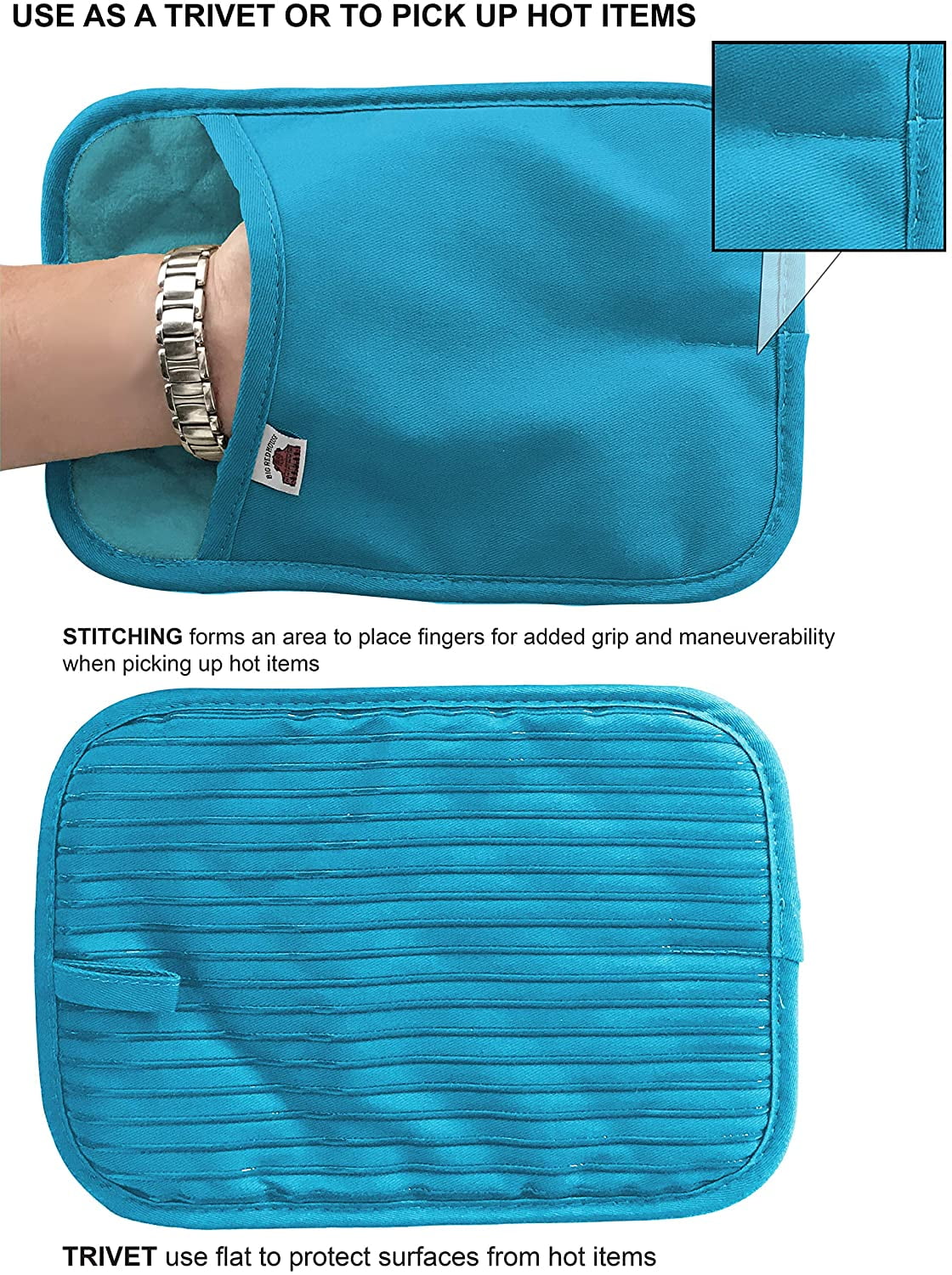 BIG RED HOUSE Oven Mitts, with the Heat Resistance of Silicone and  Flexibility of Cotton, Recycled Cotton Infill, Terrycloth Lining, 480 F  Heat Resistant Pair, Turquoise 