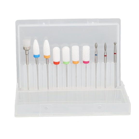 BOKYAN 10‑Piece Tungsten Carbide & Ceramic Nail Drill Bits – Fast‑Removal, Fine‑Grit Acrylic Gel & Nail Polish Kit with Portable Storage