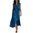 thumbnail image 2 of XiYing Robes Décontractées pour Femmes, Robe Longue d'Été Décontractée pour Femmes à Col en V Sans Manches, Maxi Fluide avec devant à Boutons et Poches pour Vacances à la Plage, Coupe Ample,, 2 of 7