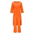 thumbnail image 4 of CILENON 2 Piece Sets for Women Solid Color Cotton Linen Pant Sets Casual Long Sleeve Button T Shirt Loose Wide Leg Pants Set Fall Outfits (Orange,XXXL), 4 of 5