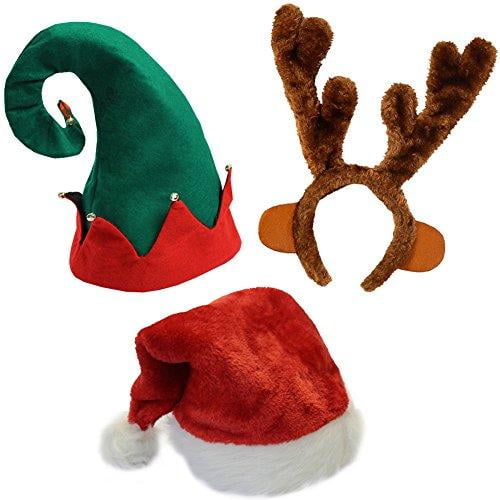 Christmas Holdiay Hats 3 Pack Santa Elf Reindeer