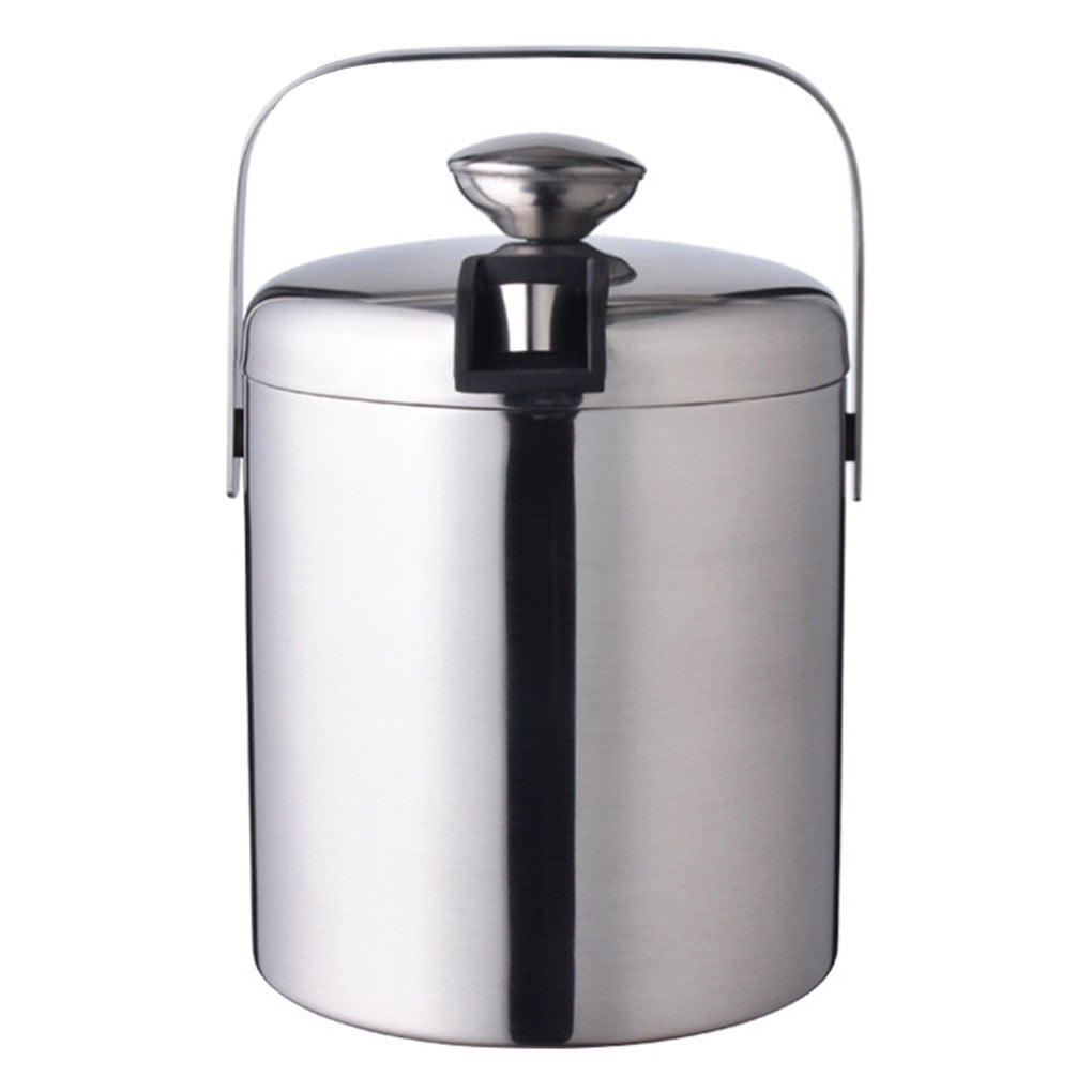 fashionhome Insulated Double Wall Ice Bucket with Tong and Ice Strainer ...