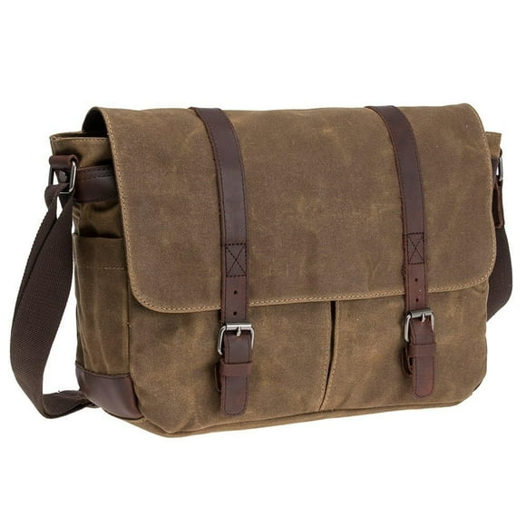 Waterproof Waxed Canvas 15.6" Laptop Messenger Bag Men Business Vintage shoulder bag / Briefcase (Khaki-2)