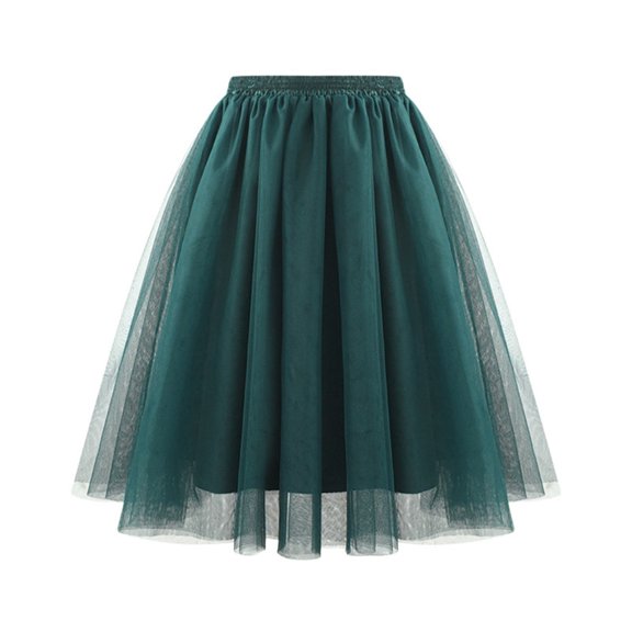 Skirts for Women Skirt Elegant Pleated Mesh Midi with Soft Draping A-Line Comfortable Large Size Green 1 XXL