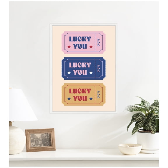 Kate and Laurel Framed Canvas Wall Art Print LuckyYouTicket by Rachel Lee 3 Birdies Studio, 18 x 24 Sylvie White Frame, Vintage, Typography Art for Wall Decor