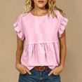 thumbnail image 2 of Drses Women's Puff Short Sleeve Babydoll Top, Round Neck Peplum Pleated Cotton T-Shirt, Loose Flowy Cute Blouse Hide Belly Casual Summer Cruise Wear, 2 of 9