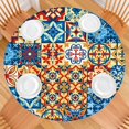 thumbnail image 2 of Vibrant Floral Print Boho Tablecloth - Elastic Edge for Round Tables 52-56 Inches - Stretchable Table Cover for Indoor Outdoor, 2 of 7
