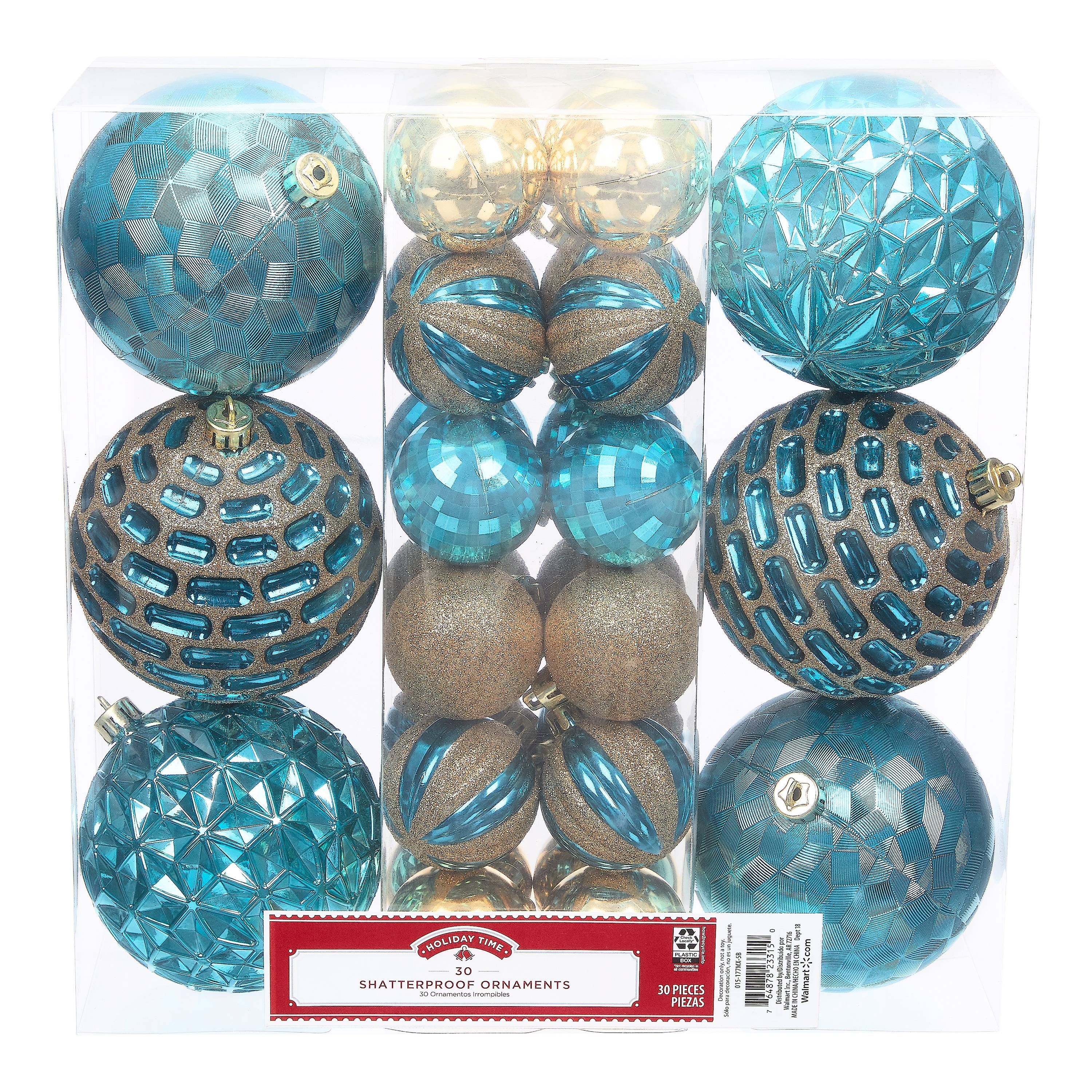 Holiday Time Shatterproof Ornaments, 30-Count, Blue Gold - Walmart.com