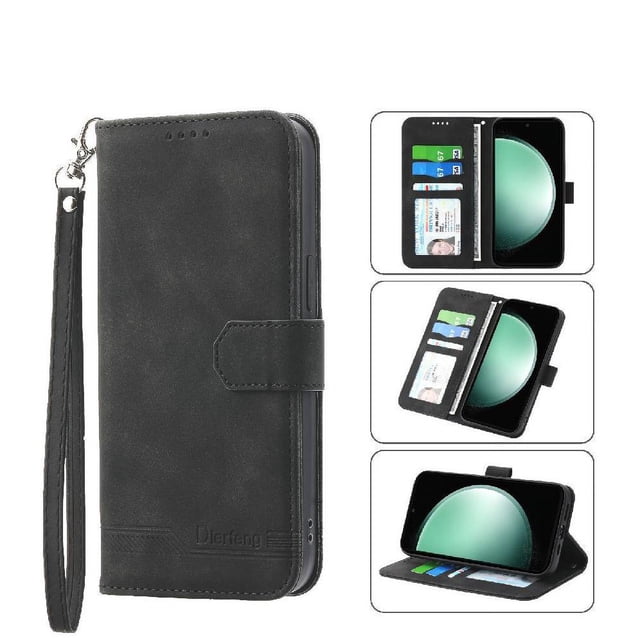Funda Tipo Billetera para Samsung Galaxy S26 Carcasa Abatible con Porta Tarjetas, Bolsillo para Efectivo, Soporte Ajustable, Cierre Magnético y Correa de Muñeca Negro