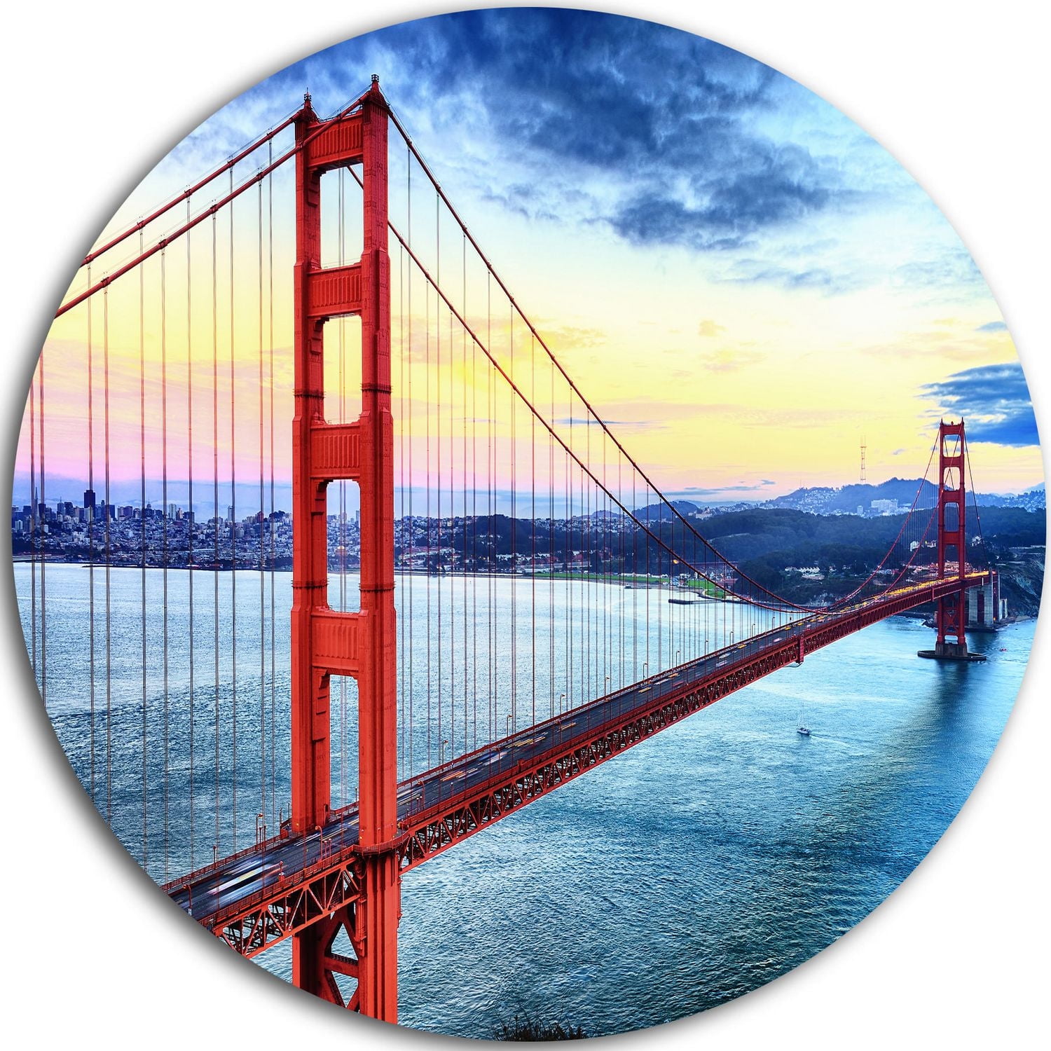 Design Art Golden Gate Bridge in San Francisco' Ultra Glossy Sea Bridge Metal Circle Wall Art
