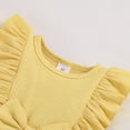 thumbnail image 4 of ZEHJUHAN Toddler Girl's Ruffle Sleeve Bow Princess Dress Sleeveless Round Neck 3D Floral Embroidery Mesh Party Dresses Yellow，6Y, 4 of 7