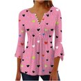 thumbnail image 3 of VKOYWKM Tunic Tops for Women Valentine's Day Shirts 3/4 Bell Sleeve Button V Neck Henley Shirt Cute Love Heart Print Pleated Empire Waist Tunic Blouses, 3 of 6