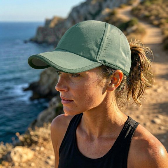 Nestiefly Quick Dry Hat Unstructured Athletic Baseball Cap Lightweight Running & Golf Cap for Women Men Green One Size