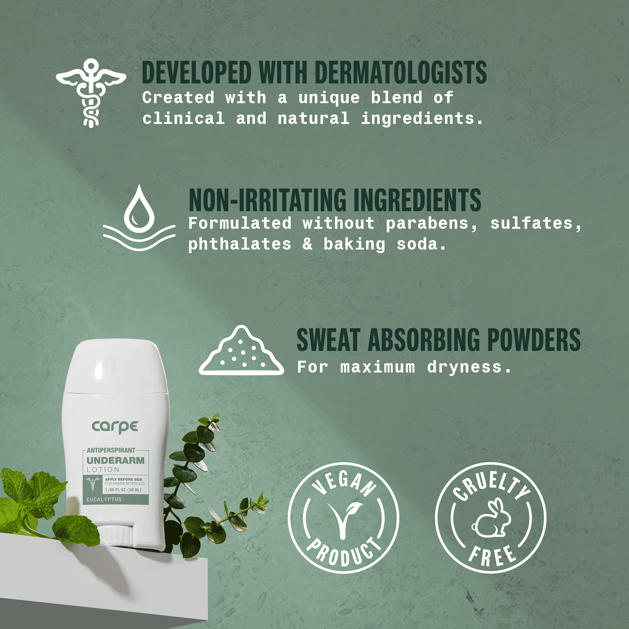 Carpe Underarm Antiperspirant and Deodorant for Women and Men, Original Eucalyptus, 1.69 fl oz