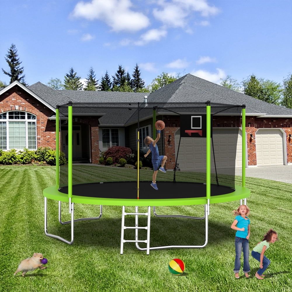 14FT Heavy-Duty Trampoline Set - Includes UV-Resistant Net & Mat with Galvanized Rust-Proof Construction
