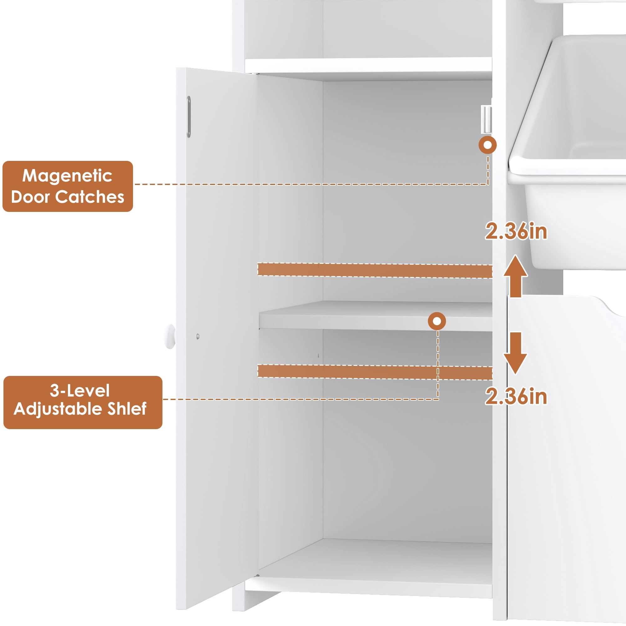 Homfa Kids Bookcase with 2 Doors and Drawer on Wheels, Toy storage Organizer with 6 Bins and Adjustable Shelves, for Kids Playroom, Nursery, White