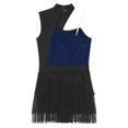 thumbnail image 6 of JanJean Women Sequins Latin Dance Leotard Dancewear Fringe Salsa Rumba Ballroom Dance Costume Navy Blue XL, 6 of 7