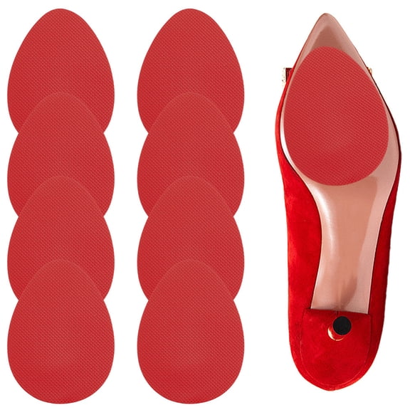 SOFPLAT 1 Box 8Pcs 4 Pairs Red Shoe Sole Protector Non Slip Shoe Bottom Grip Silicone Heel Pads Comfort Self Adhesive Oval Cuttable Safety