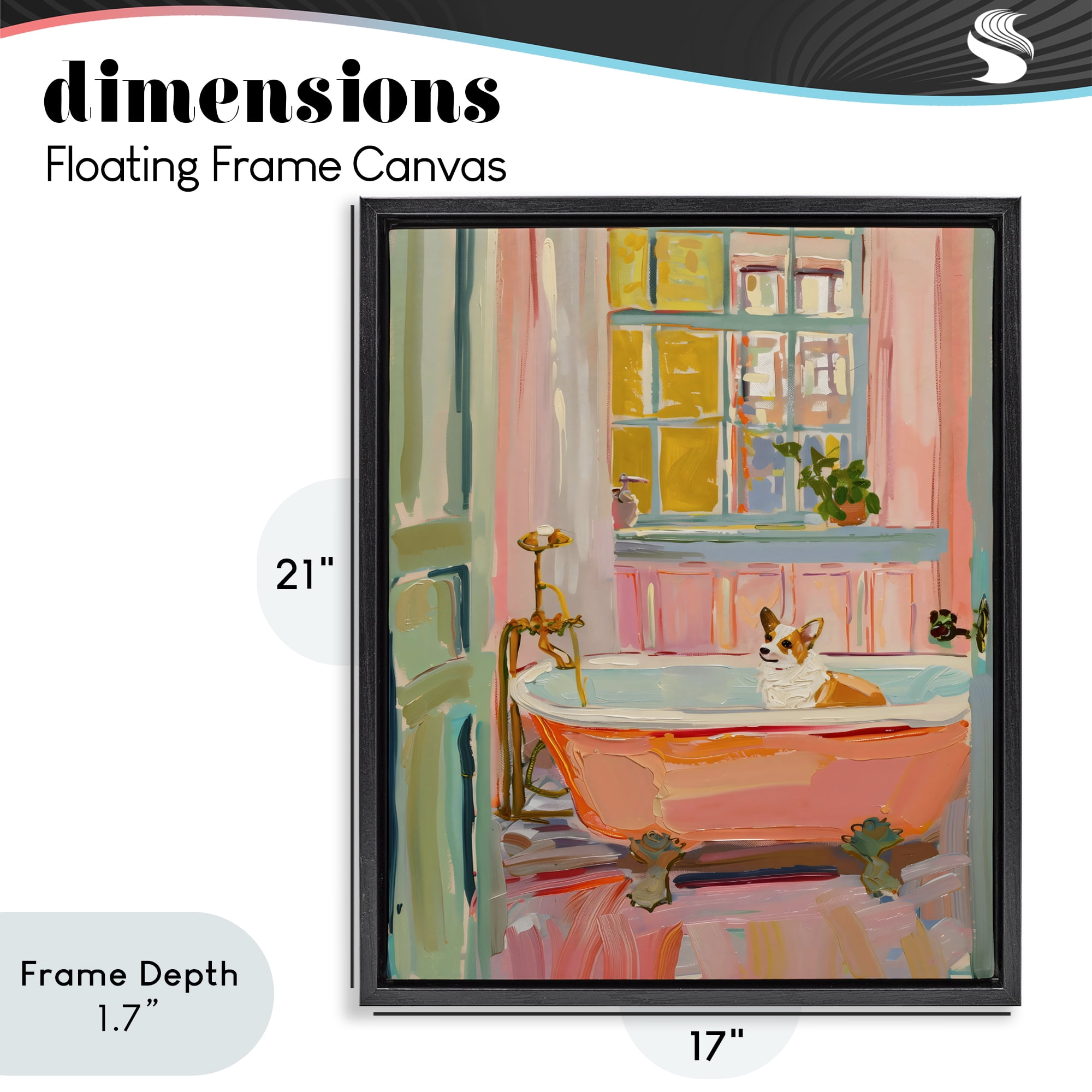 Stupell Industries Corgi in Bathtub Black Framed Floater Canvas Wall Art, design by The Prints Vibe
