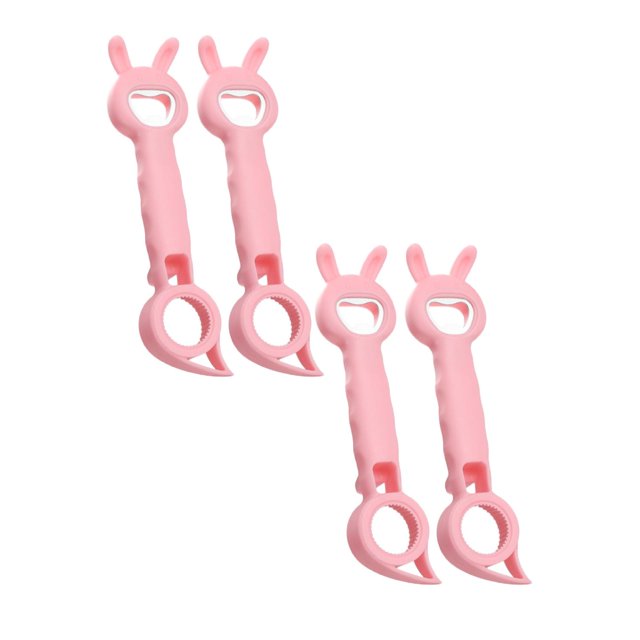 Oleegame 2PC Black Can Opener 2pcs Creative Multi Purpose Beverage 4 In 1 Can Opener Lid Opener Kitchen Tool Pink