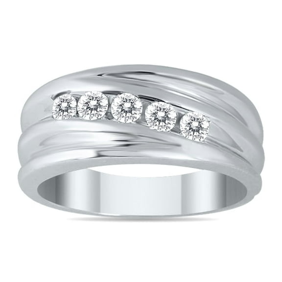 SZUL 1/2 Carat TW Five Stone Diamond Men's Ring in 10K White Gold (J-K-L Color, I2-I3 Clarity)
