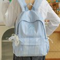 thumbnail image 6 of Stripe School Backpack, Bowknot Embroidery Bag with Drawstring Side Pockets, Lightweight Breathable Bookbag for College Travel (Blue), 6 of 7