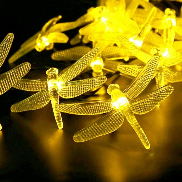 Lumière de Fée Extérieure Imperméable à l'Eau de Chaîne Solaire 22Ft 30 LEDs de Libellule en Cristal pour Pation, Maisons, Jardins