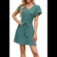thumbnail image 3 of Vestido Camisero Informal de Verano para Mujer, con Botones y Cuello en V, Mangas Abullonadas Verde Oscuro XXL, 3 of 10