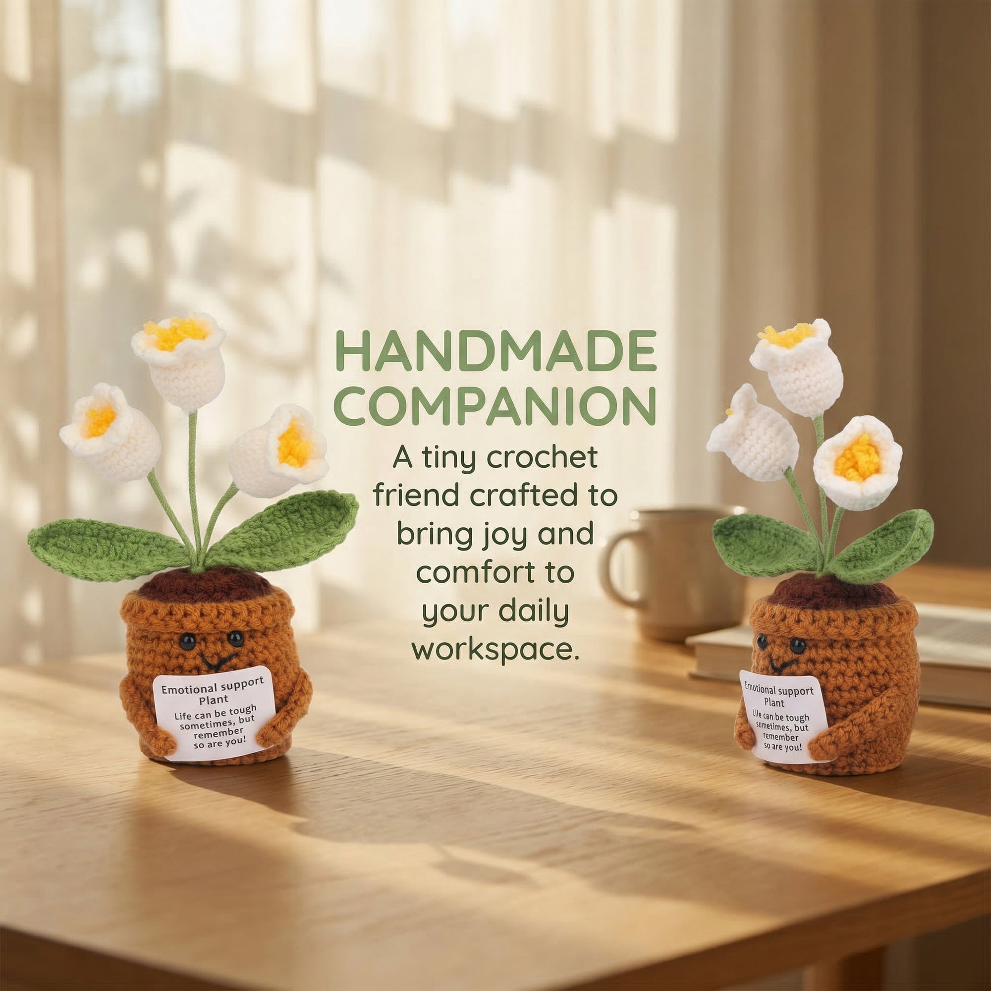 Unique Bargains 2Pcs Handmade Crochet Lily Knitted Potted Plant White Pink 4.3in