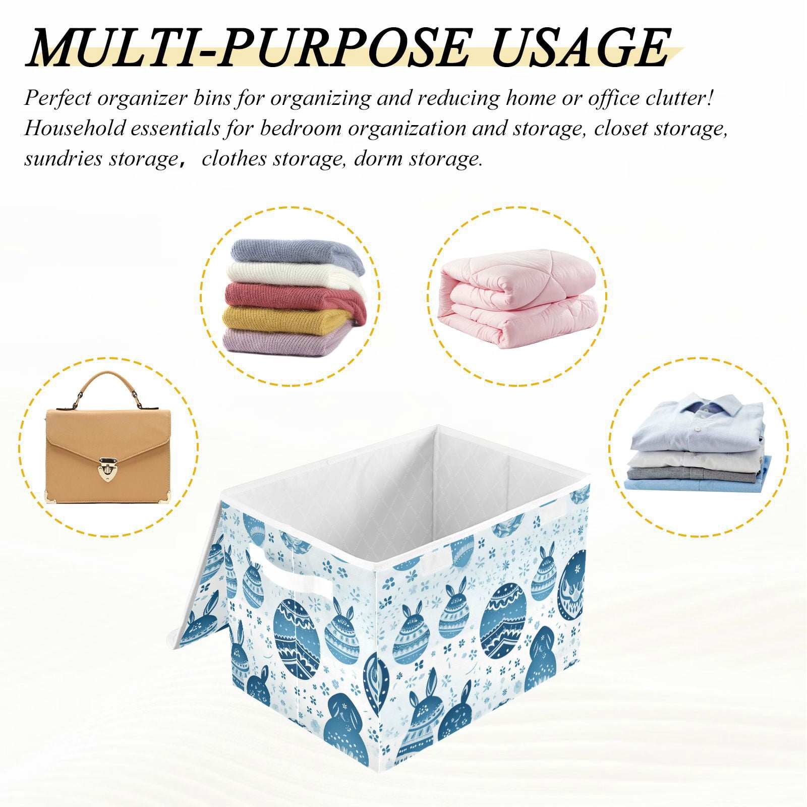 Easter Eggs Boho Storage Basket Foldable Laundry Basket Shelf Kids Toy Storage Container Organizer with Handles