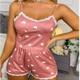 thumbnail image 2 of Tnhcen Women's Round Neck Heart Print Tank & High-Waisted Elastic Shorts Lace Border Sleepwear Set Sexy Pajamas Lounge wear S to 2XL, 2 of 3