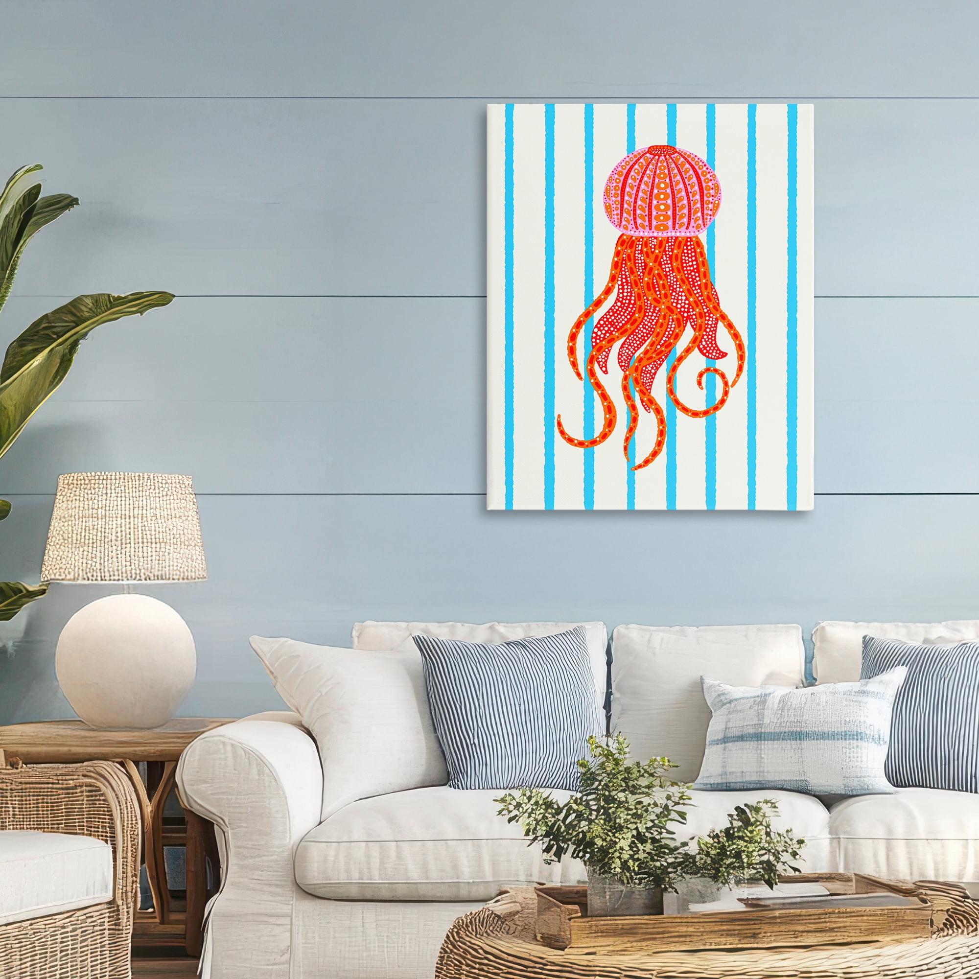Stupell Industries Bright Aquatic Jellyfish on Stripes Canvas Wall Art, design by Indira Prieto | IndySign